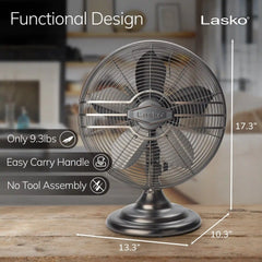 Lasko Classic 12" Table Top Fan (3-speed, manual, metal construction, bronze)
