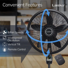 Lasko Cyclone® 18" Pedestal Fan (3-speed, remote, timer, black)