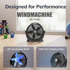 Lasko Wind Machine® 20" Air Circulator Floor Fan (3-speed, manual, 360° airflow, black)