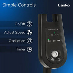 Lasko 20" Pedestal Fan (4-speed, remote, timer, black)