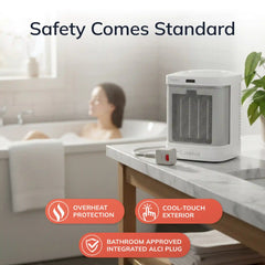 Lasko 8" Bathroom Ceramic Heater (2 heat settings, timer, ALCI saftey plug, white)