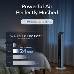 Lasko WhisperForce™ DC 42" Tower Fan (12-speed, remote, white)
