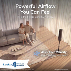 Lasko RTF100 54" Oscillating 8-Speed DC Motor Pedestal Tower Fan with Remote: Gray