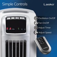 Lasko 36" Tower Fan (3-speed, remote, timer, 60° oscillation, white)