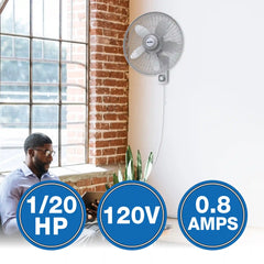 Air King 18" 1/20 HP Commercial Grade Wall Mount Fan (3-speed, manual, white)
