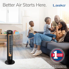 Lasko Wind Curve® 42" Tower Fan (3-speed, remote, timer, ionizer, black/woodgrain)