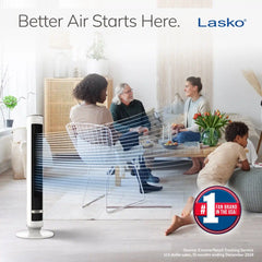 Lasko WhisperForce™ DC 40" Tower Fan (12-speed, remote, timer, air filtration, white/black)