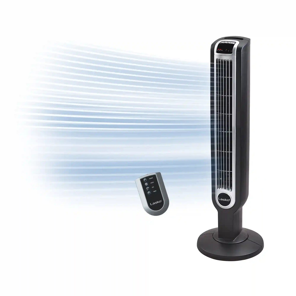 Lasko 36" Tower Fan (3-speed, remote, timer, 60° oscillation, black)