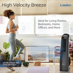 Lasko High Velocity 35" Tower Fan (3-speed, remote, timer, black)