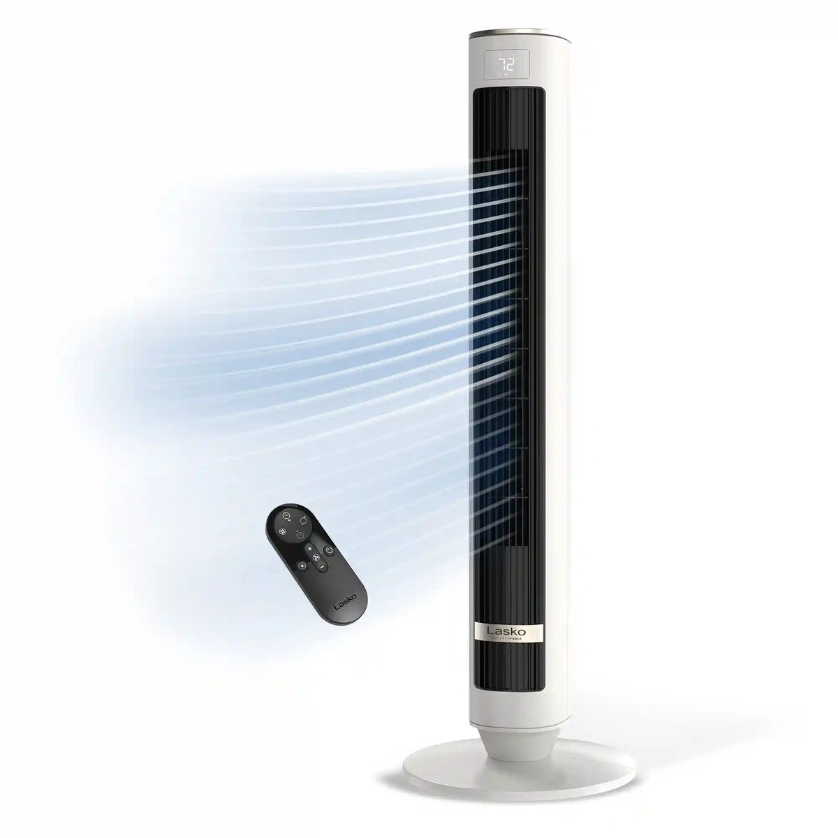 Lasko WhisperForce™ DC 40" Tower Fan (12-speed, remote, timer, air filtration, white/black)