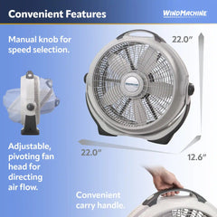 Lasko Wind Machine® 20" Air Circulator Floor Fan (3-speed, manual, 360° airflow, light gray)