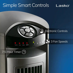Lasko Wind Curve® 42" Tower Fan (3-speed, remote, timer, silver)